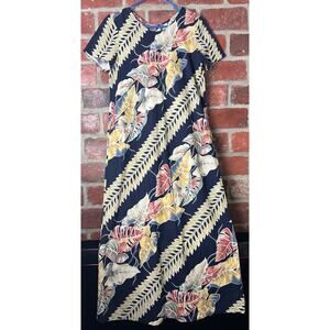 Hilo Hattie Long Maxi Dress Hawaiian Floral Tropical Cotton Rayon Size Small
